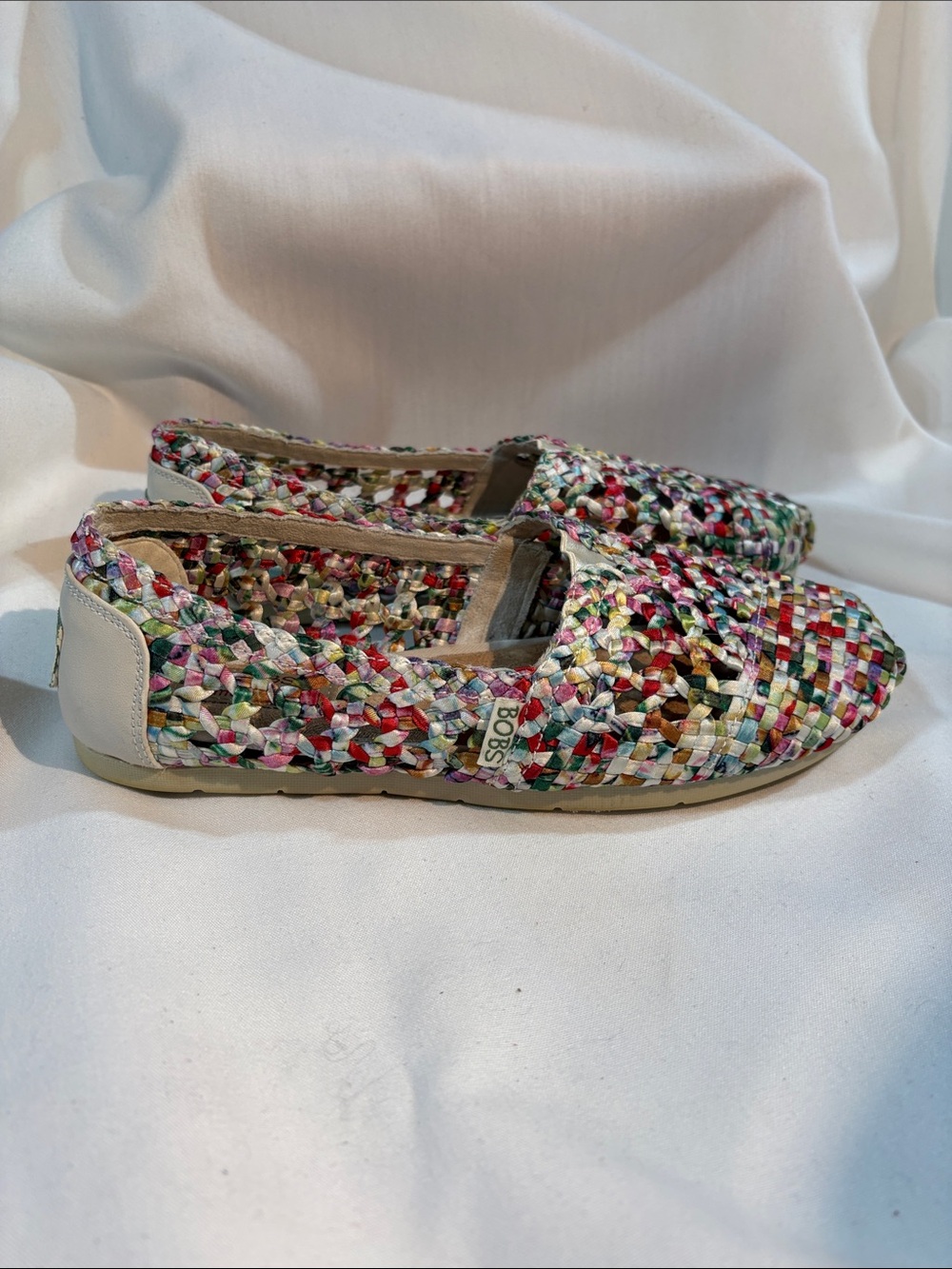 Skechers BOBS Multicolor Woven Slip-On Flats - size 6.5 Summer Knit - Picture 6 of 11